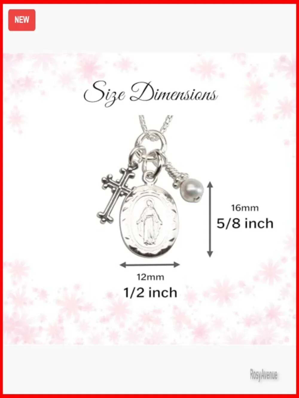 Girls Sterling Silver Miraculous Necklace with Pearl Cross 14-18 Inch